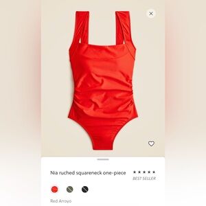 J Crew Ruched Square Neck one piece Swimsuit NWT in 16 Red Arroyo